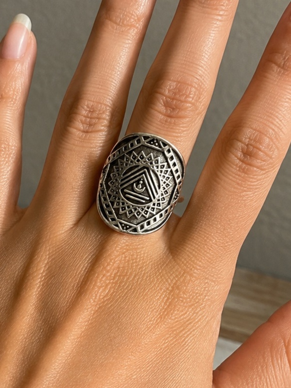 Silver-Tone Geometric Statement Ring - Silver